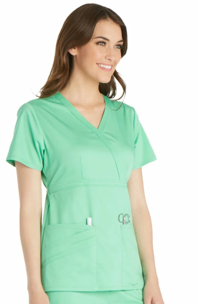 Cherokee Clearance Women's Mock Wrap Solid Scrub Top - Image 2