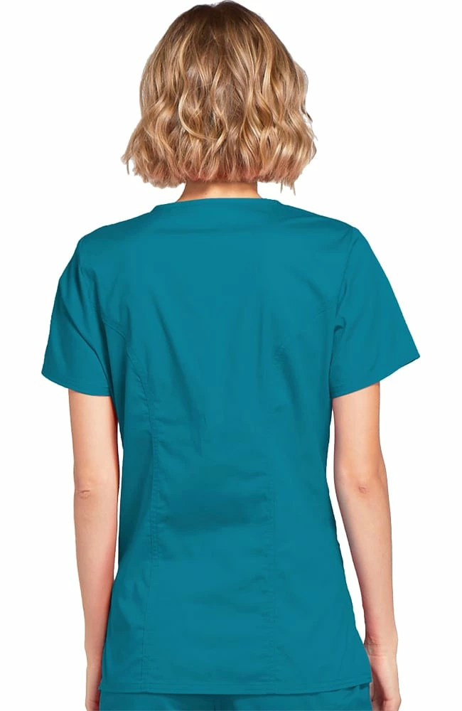 Cherokee Workwear Clearance Women's Mock Wrap Princess Seam Solid Scrub Top - Image 2