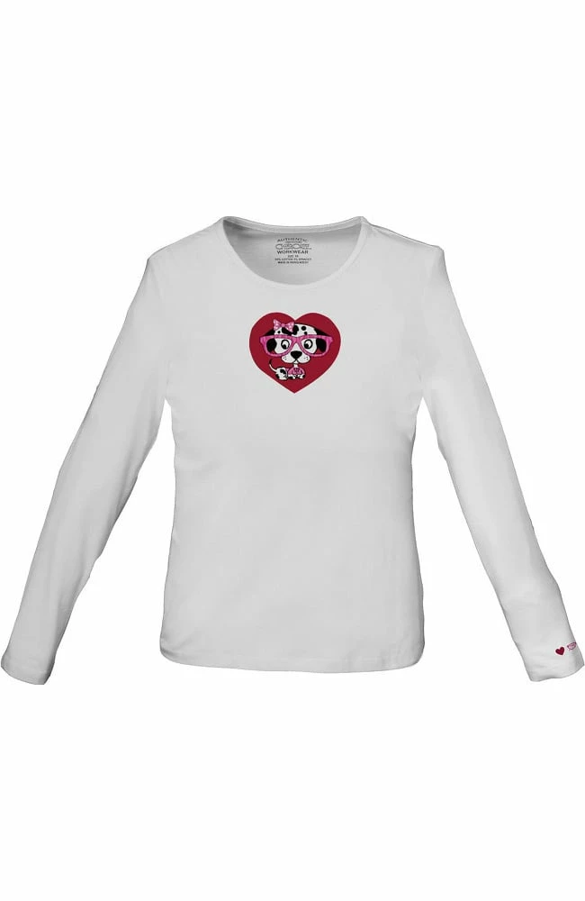 Cherokee Workwear Clearance Women's White Long Sleeve Dog Print Underscrub - Image 2