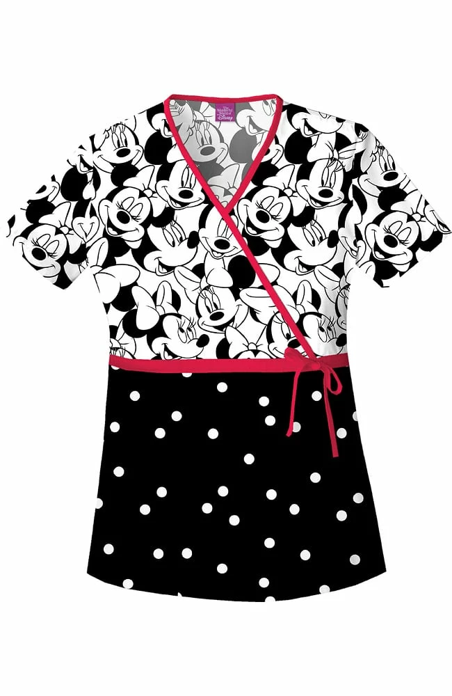 Cherokee Women's Mock Wrap Minnie Mouse Print Scrub Top - Image 2