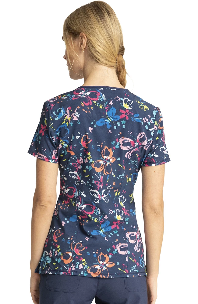 Cherokee Clearance Women's Flutter Floral Print Scrub Top - Image 2
