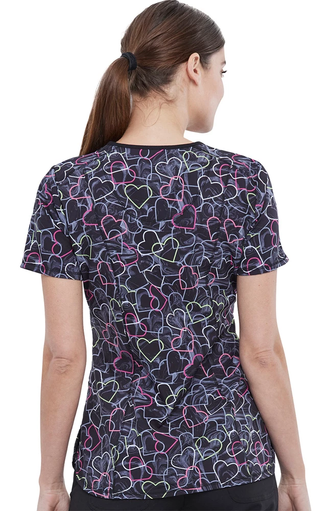 Cherokee Clearance Women's Marbled Hearts Print Scrub Top - Image 2