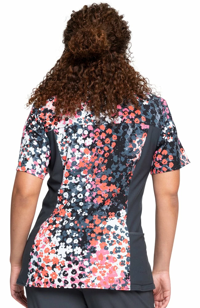 Cherokee Clearance Women's Knit Panel Blooming Cheetah Print Scrub Top - Image 2