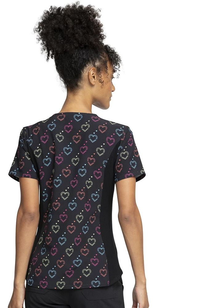 Cherokee Clearance Women's Knit Panel Hearts On The Line Print Scrub Top - Image 2
