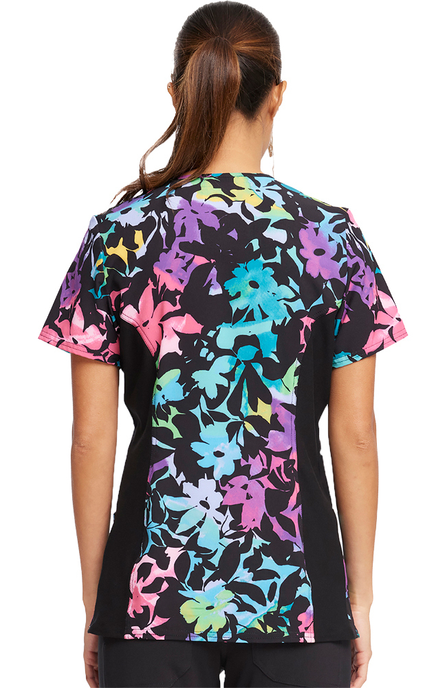 Women's Mock Wrap Rainbow Fleurs Print Scrub Top Cherokee Women's Mock Wrap Rainbow Fleurs Print Scrub Top -Silverts-shop 2 ck ck642 print 650