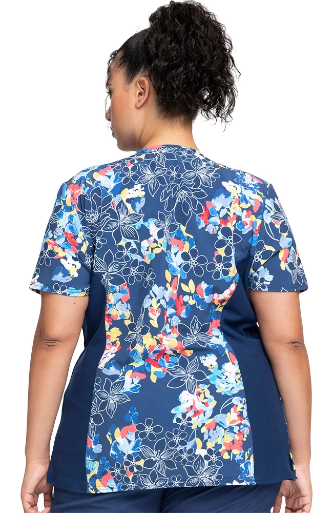 Cherokee Clearance Women's Mock Wrap Fleur Frenzy Print Scrub Top - Image 2