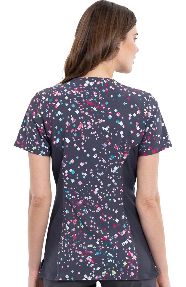 Cherokee Clearance Women's Speckled Spots Print Scrub Top - Image 2