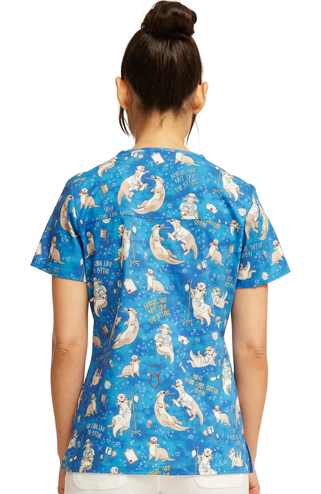 Cherokee Women's Care Like No Otter Print Scrub Top - Image 2