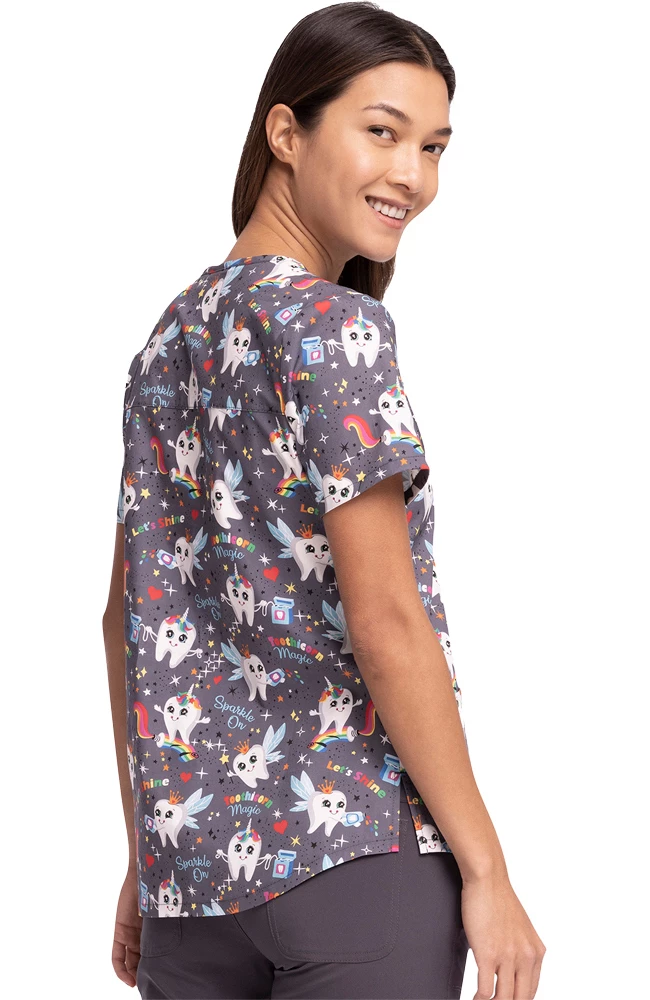 Cherokee Women's Toothicorn Magic Print Scrub Top - Image 2