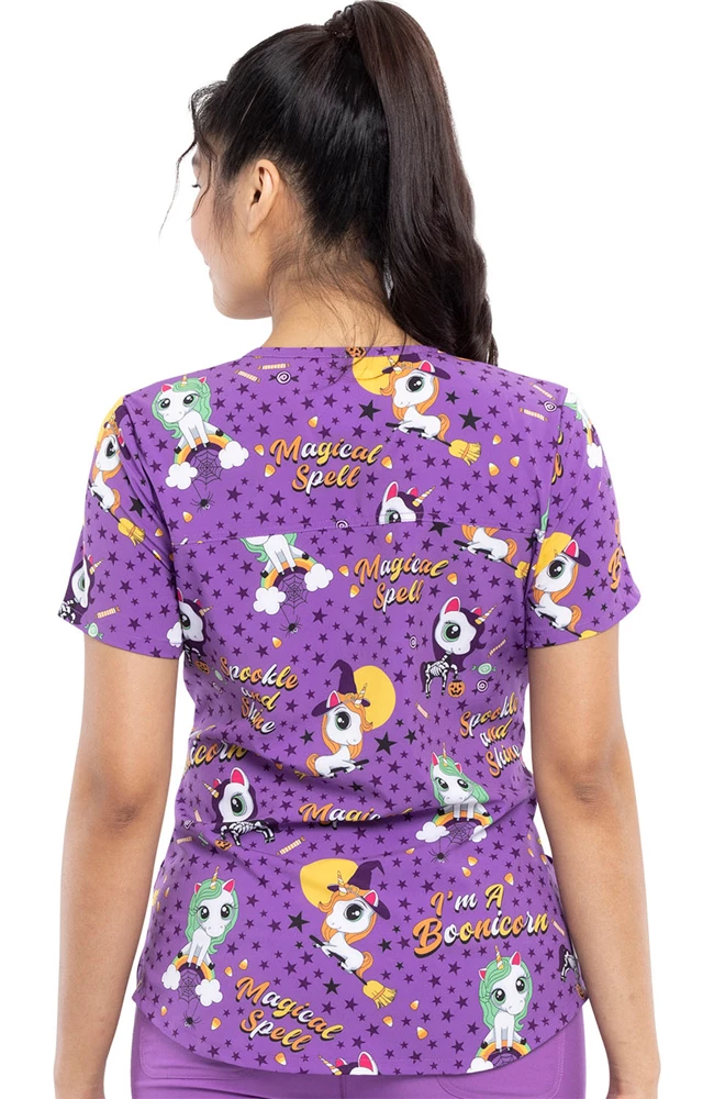 Cherokee Clearance Women's Boo-Nicorn Magic Print Scrub Top - Image 2