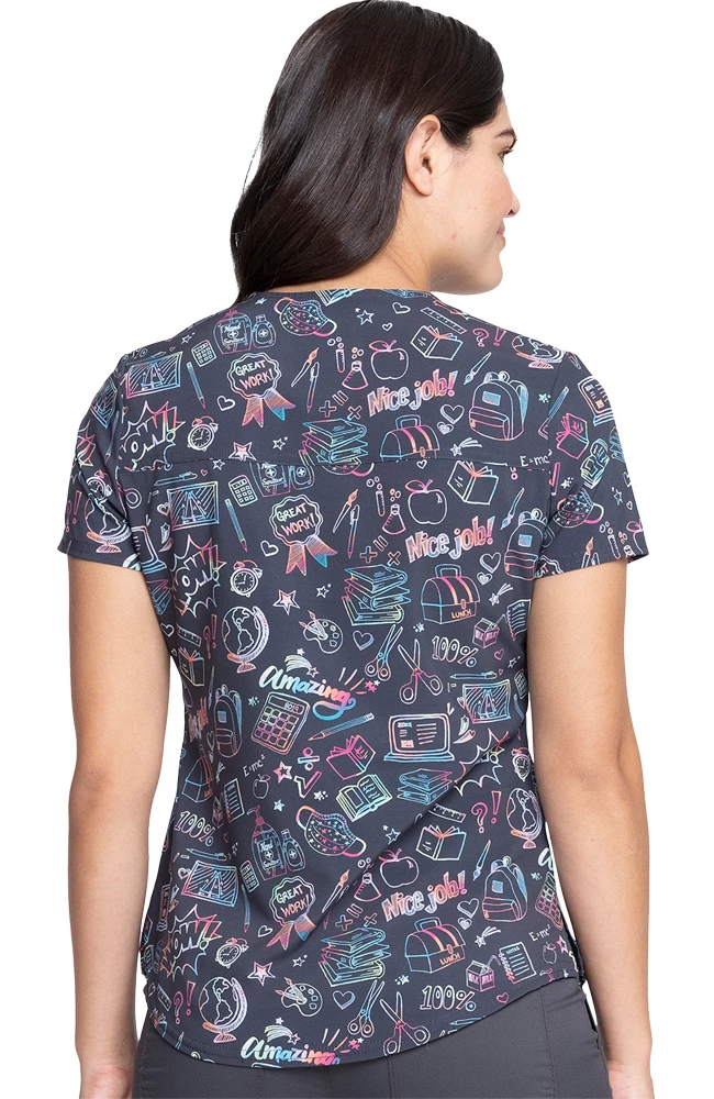 Cherokee Clearance Women's Tuckable Smart Stuff Print Scrub Top - Image 2