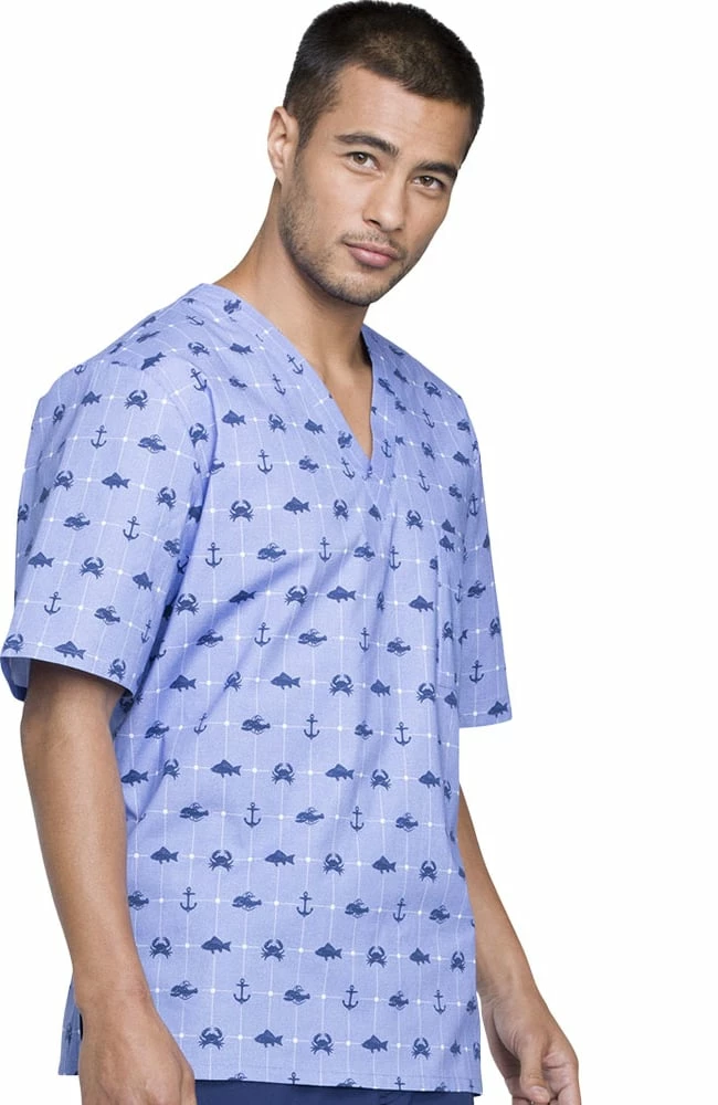 Cherokee Clearance Men's V-Neck Nautical Print Scrub Top - Image 2