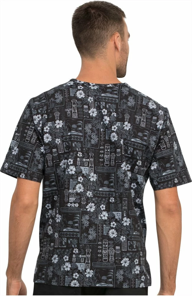 Cherokee Clearance Men's Its Tiki Time Print Scrub Top - Image 2