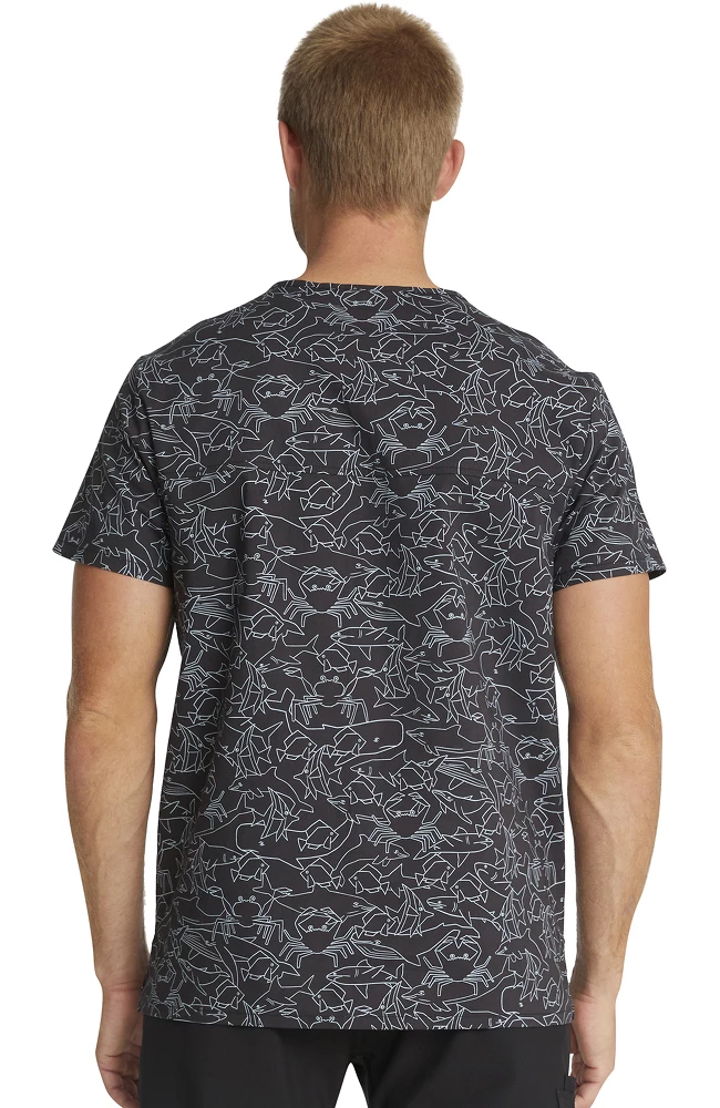 Cherokee Clearance Men's Sea Sketch Print Scrub Top - Image 2