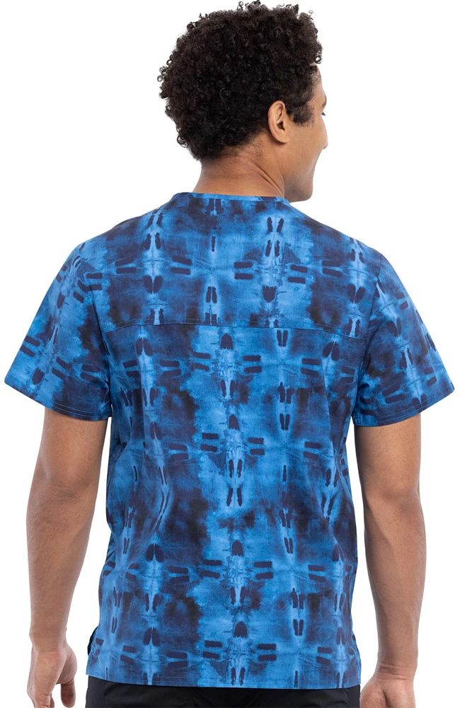 Cherokee Clearance Men's Geo Tie Dye Print Scrub Top - Image 2