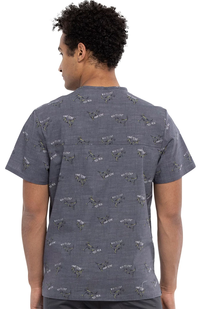Cherokee Clearance Men's Rawrsome Print Scrub Top - Image 2