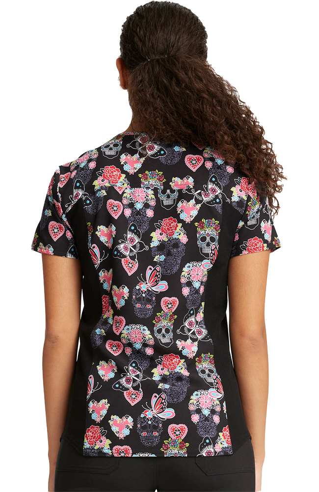 Women's Sugar Skull Flutter Print Scrub Top Cherokee Women's Sugar Skull Flutter Print Scrub Top -Silverts-shop 2 ck ck732 print 650