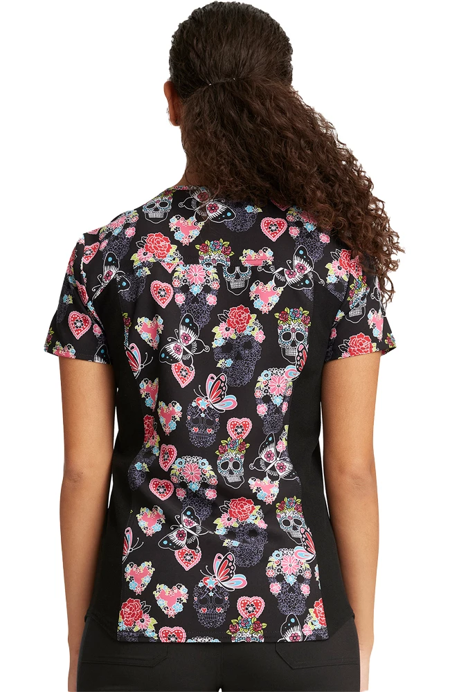 Cherokee Women's Sugar Skull Flutter Print Scrub Top - Image 2
