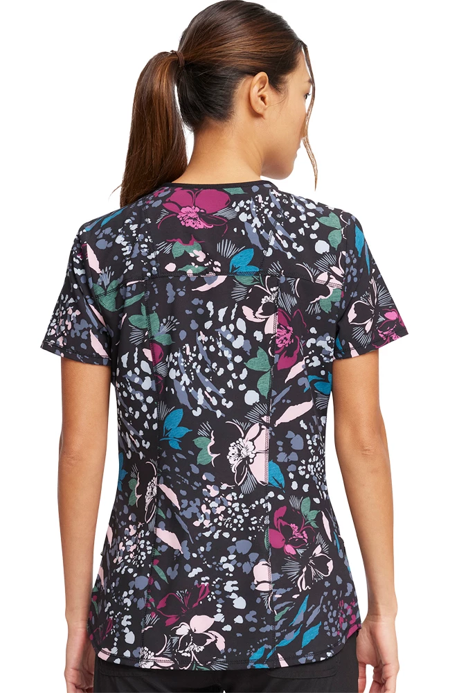 Cherokee Women's Zip-Front Wild Fleur You Print Scrub Top - Image 2