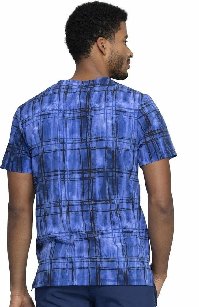 Cherokee Clearance Men's Plaid Tie Dye Print Scrub Top - Image 2