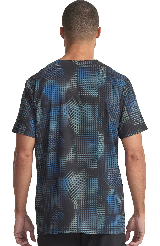 Cherokee Men's V-Neck Gradient Grid Print Scrub Top - Image 2