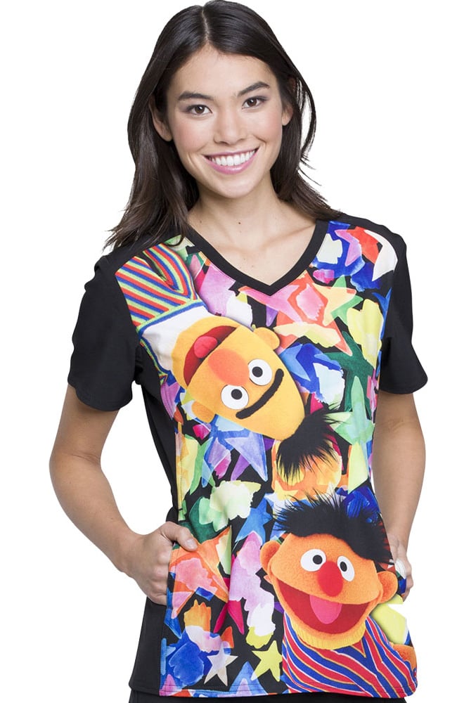 Clearance Women's V-Neck Contrast Back Sesame Street Print Scrub Top Cherokee Clearance Women's V-Neck Contrast Back Sesame Street Print Scrub Top -Silverts-shop 2 ck tf637 printclearance 650 8