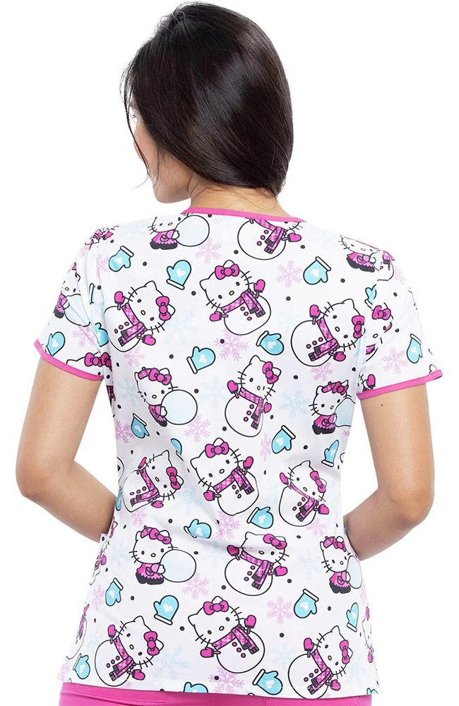 Cherokee Clearance Women's Winter Hello Kitty Print Scrub Top - Image 2
