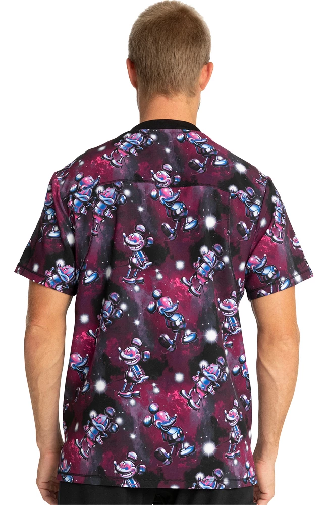 Cherokee Clearance Men's Metallic Mickey Print Scrub Top - Image 2