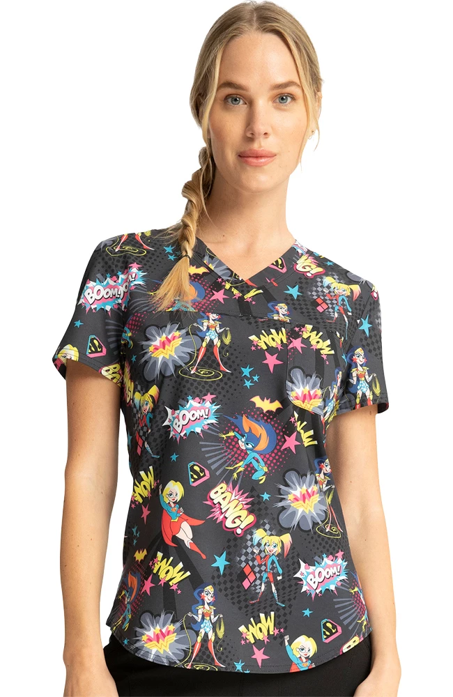 Cherokee Clearance Women's Girls Have The Power Print Scrub Top - Image 2