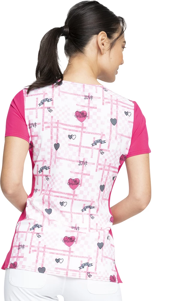 Cherokee Clearance Women's Smitten Minion Print Scrub Top - Image 2