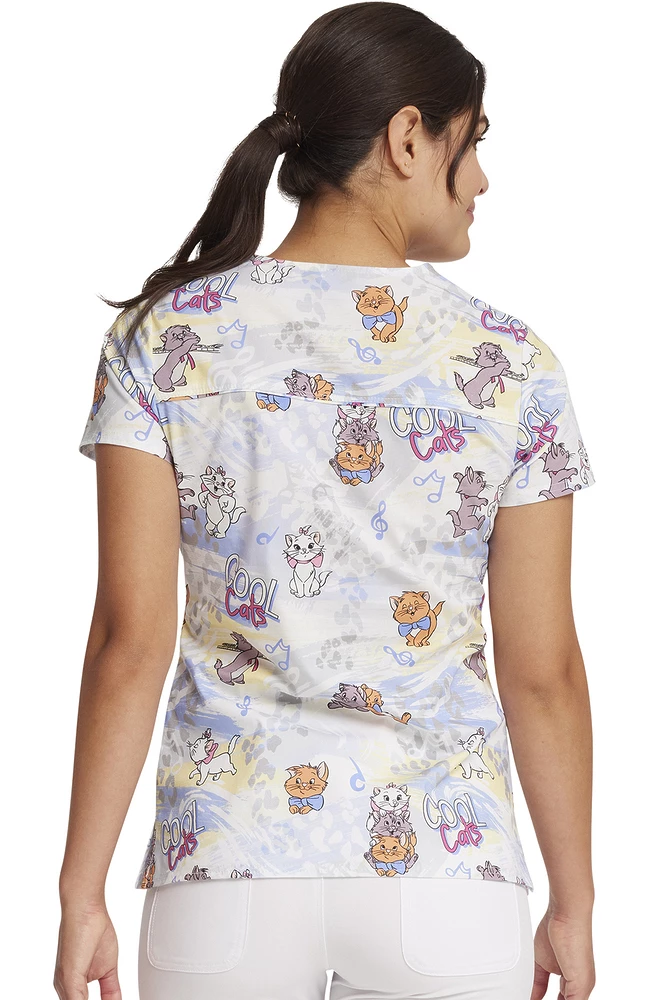 Cherokee Women's Hip Cats Print Scrub Top - Image 2