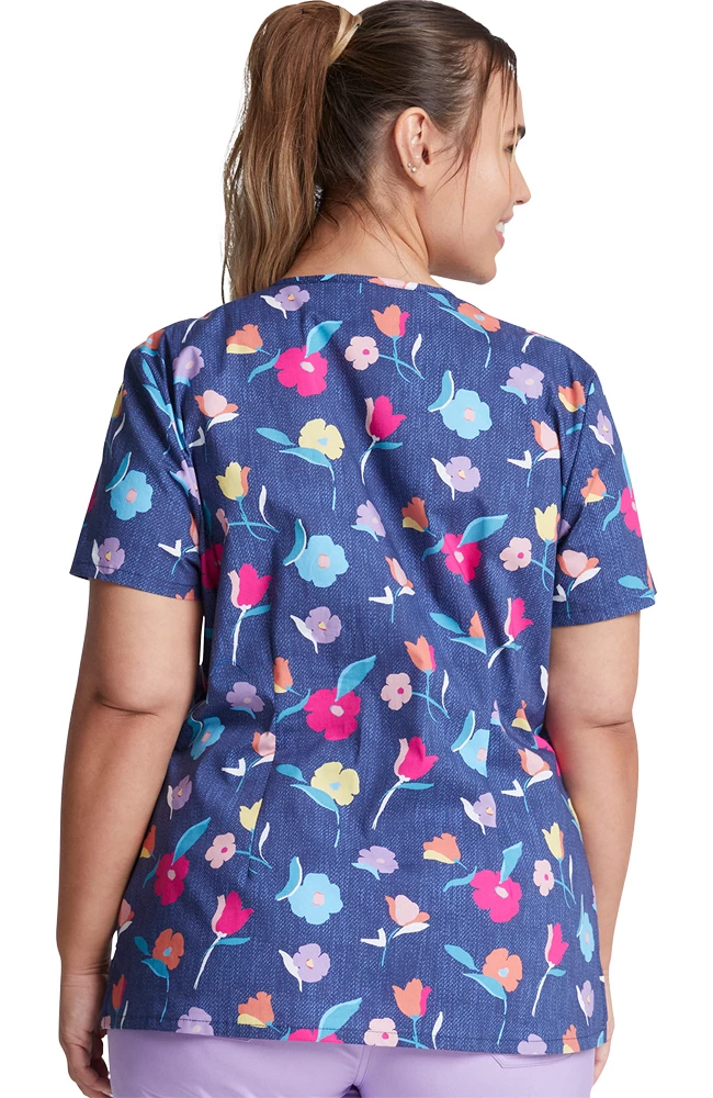 Dickies Clearance Women's Denim Garden Print Scrub Top - Image 2