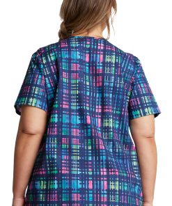 Dickies Women's V-Neck Glowing Plaid Print Scrub Top -Silverts-shop 2 di dk704 print 650