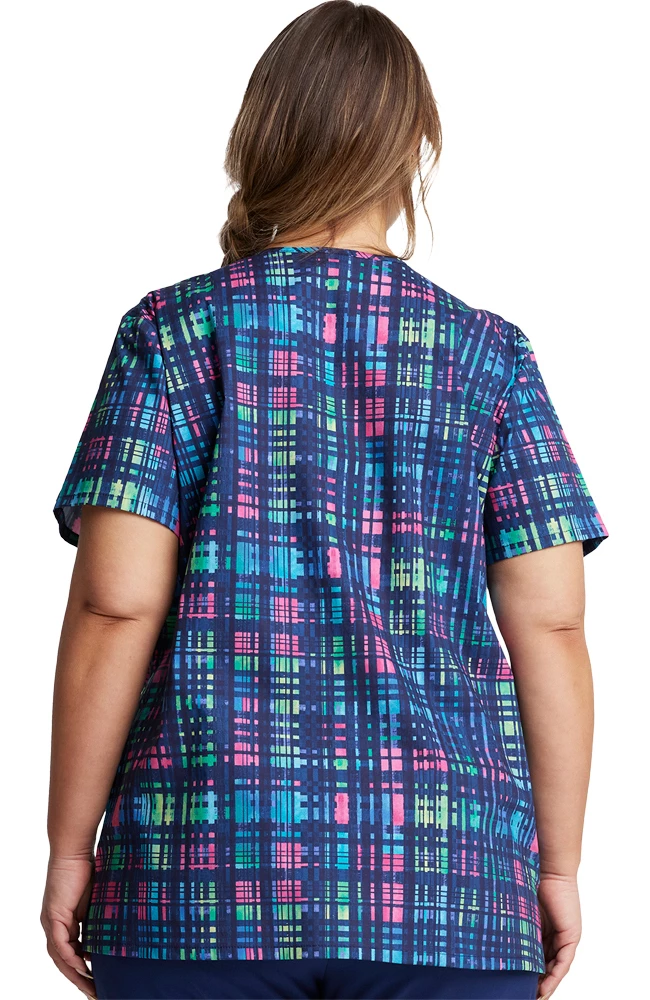 Dickies Women's V-Neck Glowing Plaid Print Scrub Top - Image 2