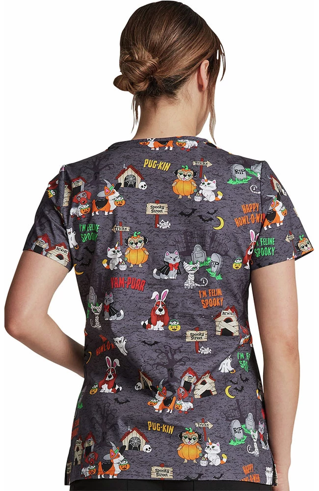 Dickies Clearance Women's Howl-Oween Friends Print Scrub Top - Image 2