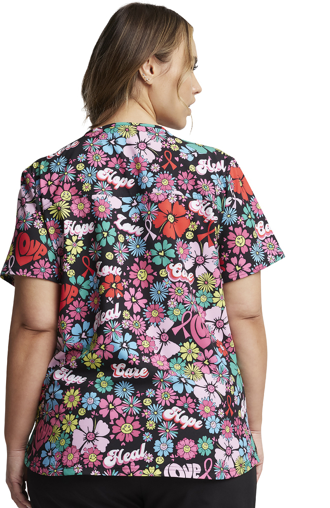 Women's V-Neck Love Hope Heal Print Scrub Top Dickies Women's V-Neck Love Hope Heal Print Scrub Top -Silverts-shop 2 di dk876 print 650