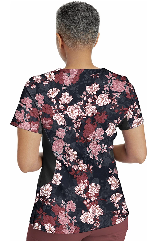 Healing Hands Clearance Women's Jessi Y-Neck Autumn Florals Print Scrub Top - Image 2