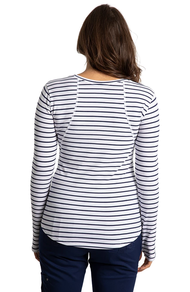 Healing Hands Clearance Women's Mackenzie White & Navy Stripe Print Underscrub - Image 2