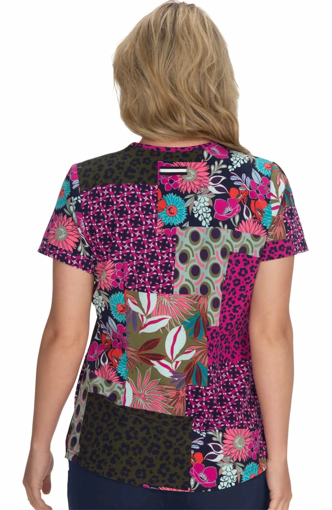 Koi Women's Early Energy V-Neck Tropical Patch Print Scrub Top - Image 2
