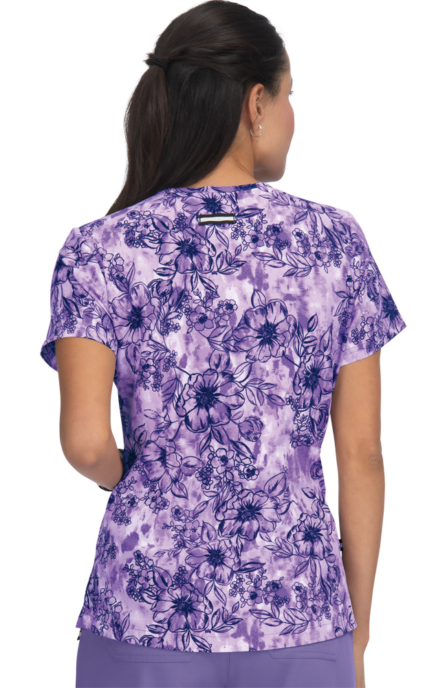 Koi Clearance Women's Early Energy Watercolor Botanical Wisteria Print Scrub Top 4 Koi Clearance Women's Early Energy Watercolor Botanical Wisteria Print Scrub Top - Image 2