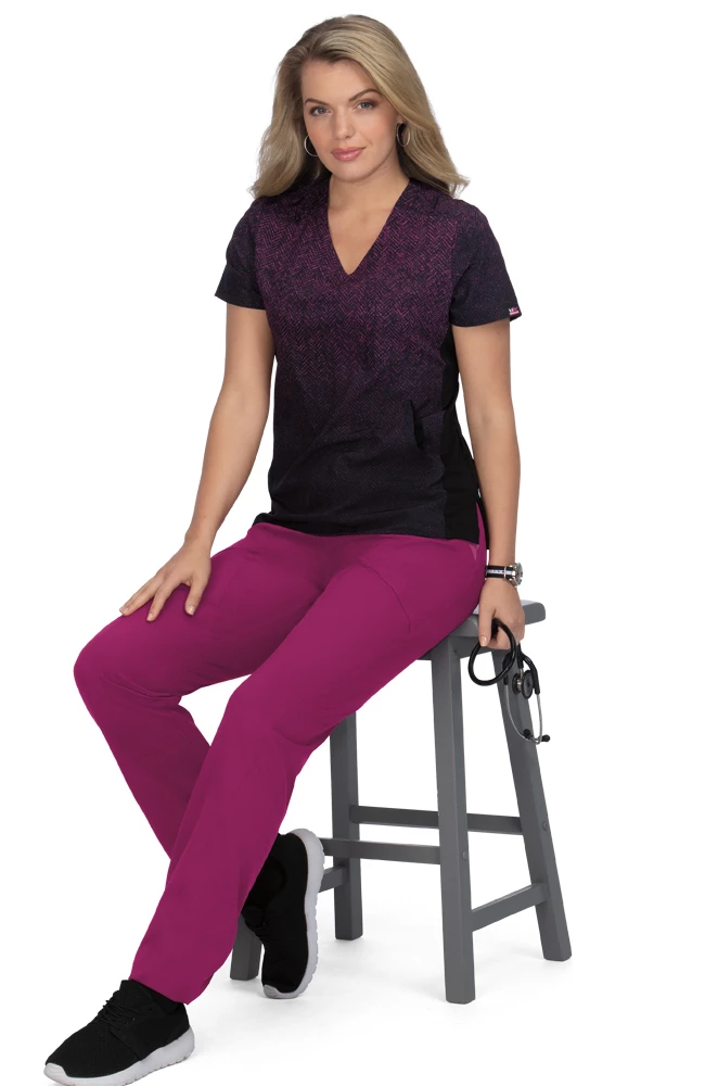 Koi Clearance Women's Passion Herringbone Raspberry Ombre Print Scrub Top - Image 2