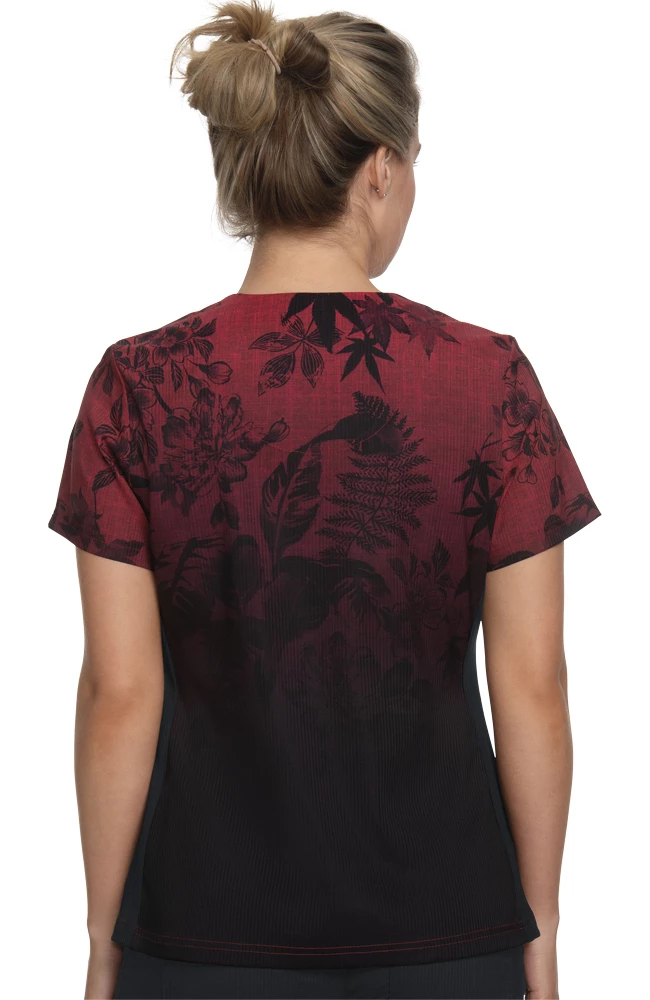 Koi Clearance Women's Reform Eastern Dreams Ruby Ombre Print Scrub Top - Image 2