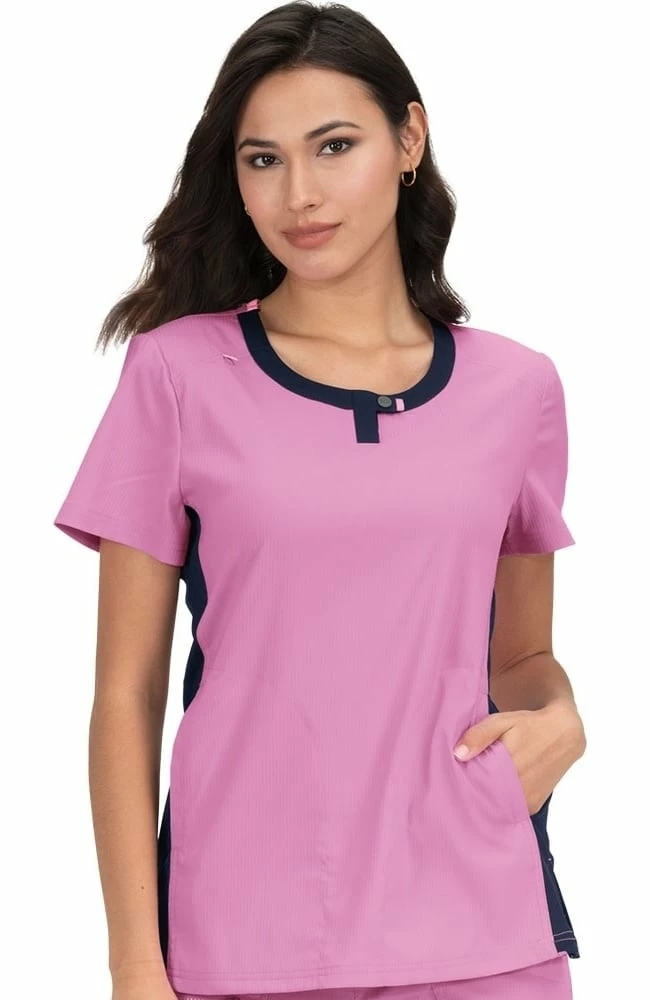Koi Clearance Women's Lotus Colorblock Jewel Neck Solid Scrub Top - Image 2