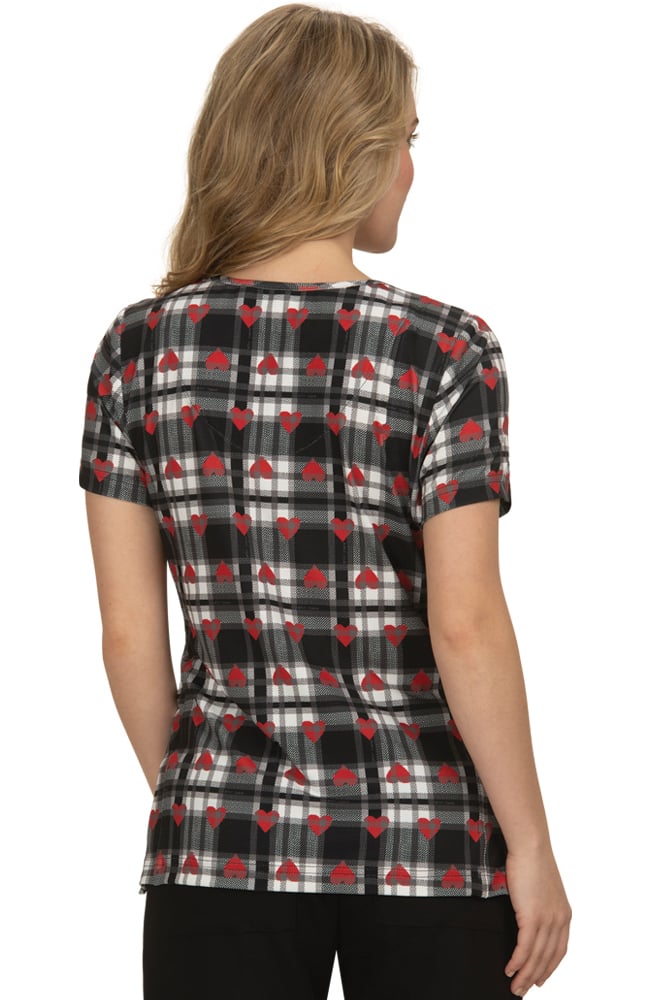 Koi Clearance Women's Clover Heart Plaid Print Scrub Top 4 Koi Clearance Women's Clover Heart Plaid Print Scrub Top - Image 2