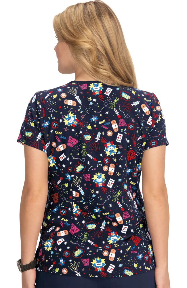 Koi Clearance Women's Lulu Super Hero Print Scrub Top - Image 2