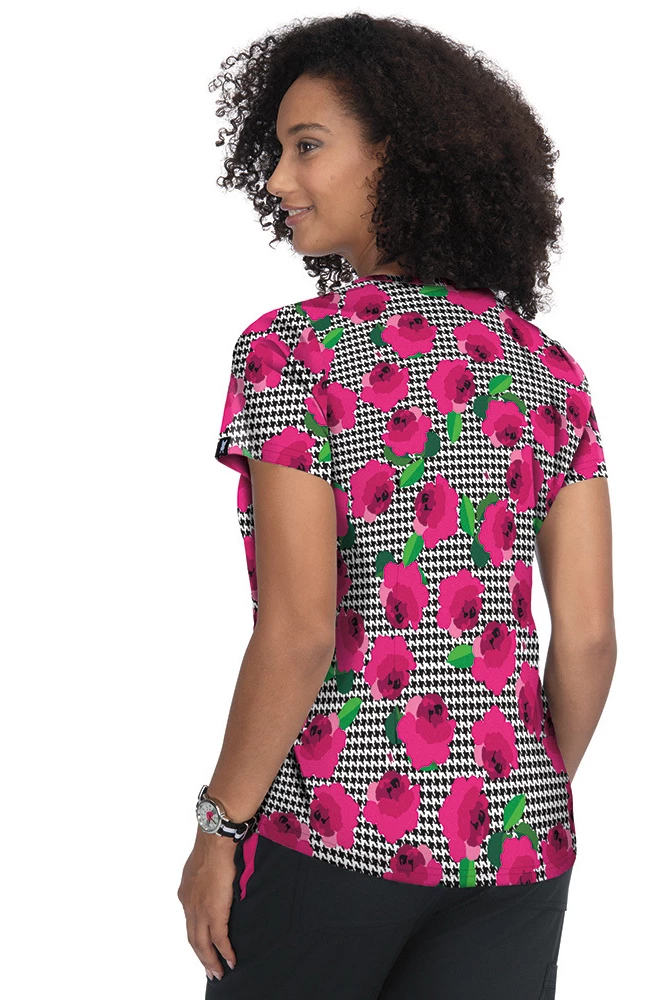 Koi Clearance Women's Doll Houndstooth Rose Print Scrub Top - Image 2