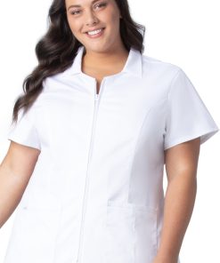 Landau Women's Collared Zip Front Solid Scrub Top 3 Landau Women's Collared Zip Front Solid Scrub Top -Silverts-shop 2 ln 4173prv 650