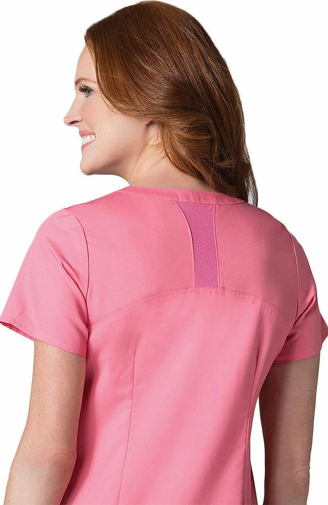 EON Clearance Women's COOLMAX Mock Wrap Mesh Panel Solid Scrub Top - Image 2