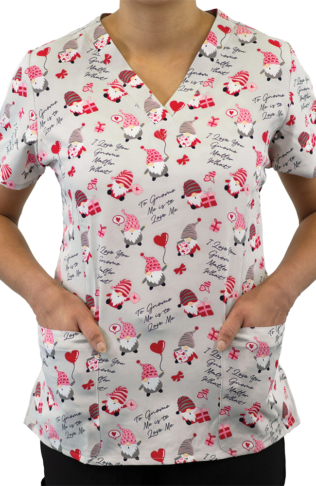 Women's Gnome Matter What Print Scrub Top Maevn Uniforms Women's Gnome Matter What Print Scrub Top -Silverts-shop 2 mv 1767 print 650 12