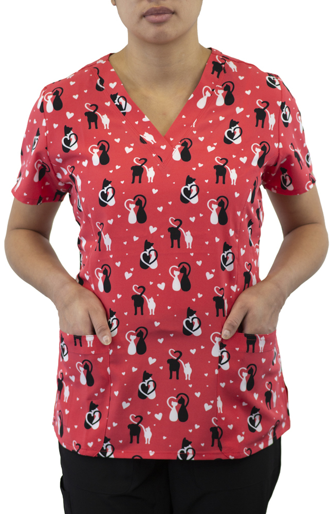 Maevn Uniforms Women's Curved V-Neck Furever Friends Print Top 4 Maevn Uniforms Women's Curved V-Neck Furever Friends Print Top - Image 2